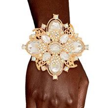 Load image into Gallery viewer, Gold Filigree Crystal Flower Cuff
