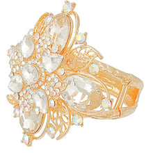 Load image into Gallery viewer, Gold Filigree Crystal Flower Cuff
