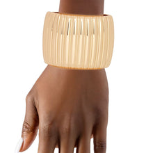 Load image into Gallery viewer, Cuff Gold Sculptural Ribbed Wide Hinge Bracelet

