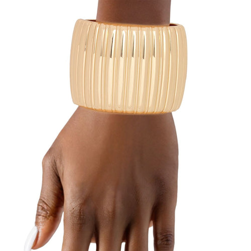 Cuff Gold Sculptural Ribbed Wide Hinge Bracelet