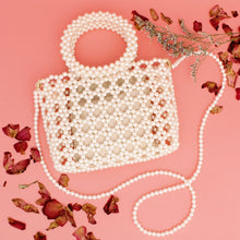 Load image into Gallery viewer, Top Handle Square Cream Pearl Woven Handbag
