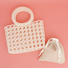 Load image into Gallery viewer, Top Handle Square Cream Pearl Woven Handbag
