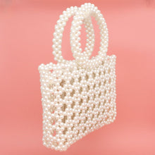 Load image into Gallery viewer, Top Handle Square Cream Pearl Woven Handbag
