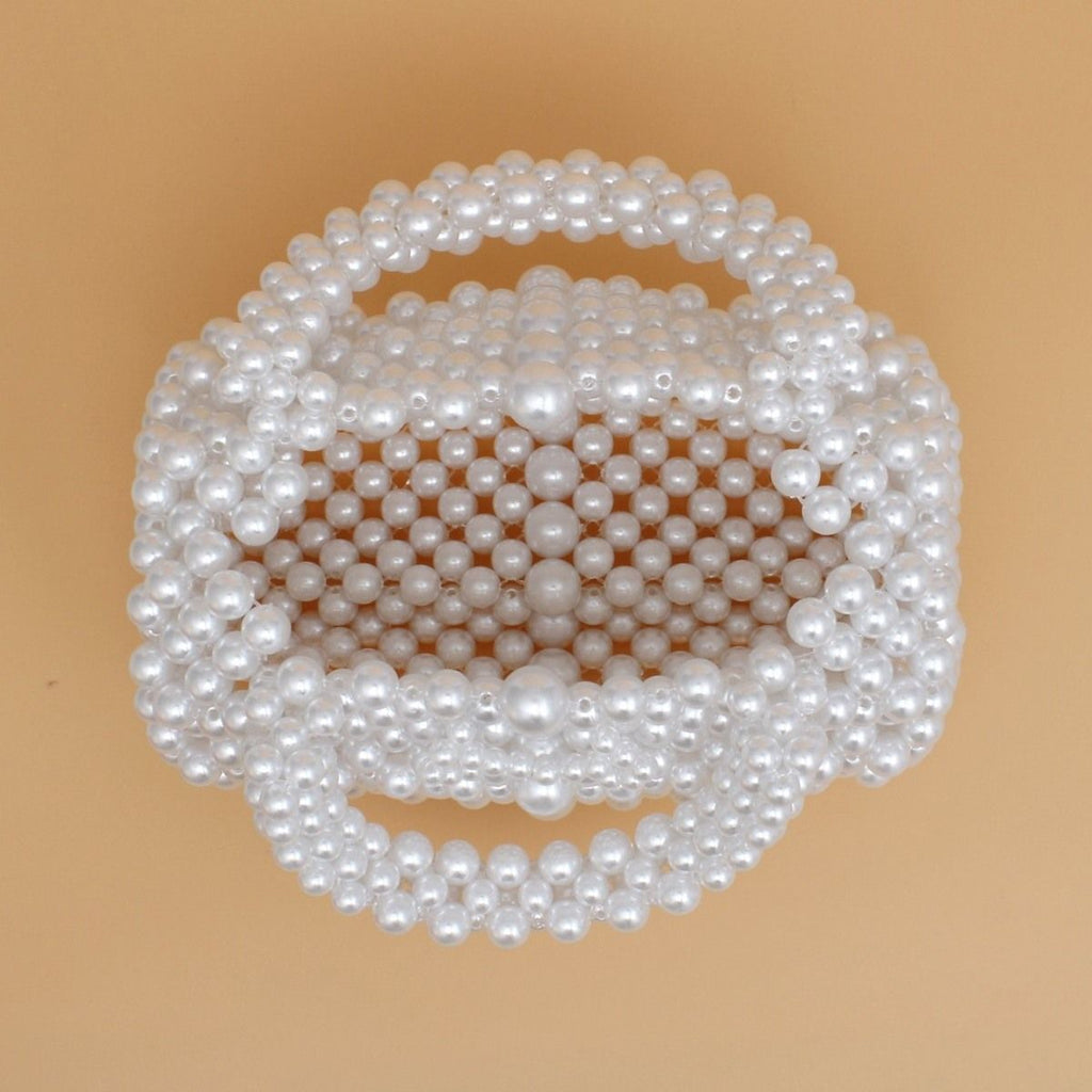 Barrel Bag Luminous White Pearl Woven Handbag