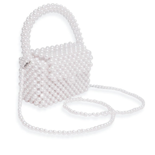 Top Handle Retro Luxe White Pearl Flap Handbag
