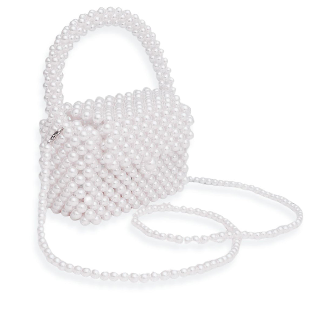 Top Handle Retro Luxe White Pearl Flap Handbag