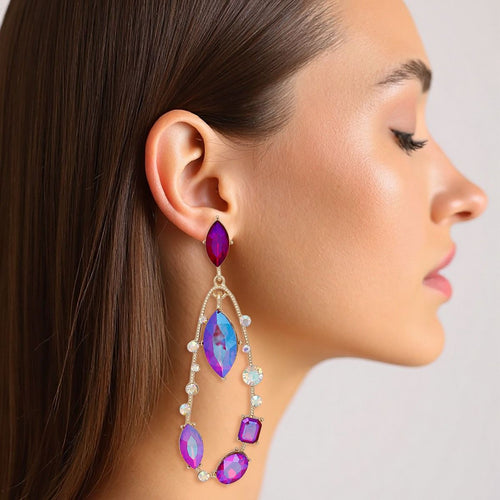 Teardrop Purple Marquise Crystal Dangle Earrings
