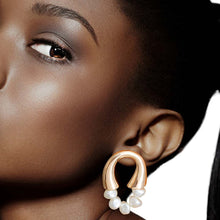 Load image into Gallery viewer, Gold Arch Pearl Studs

