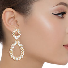 Load image into Gallery viewer, Teardrop Cream Pearl Glittering Gold Drop Earrings

