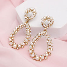 Load image into Gallery viewer, Teardrop Cream Pearl Glittering Gold Drop Earrings
