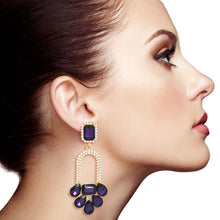 Load image into Gallery viewer, Dark Purple Arched Crystal Earrings
