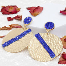 Load image into Gallery viewer, Drop Gold Party Ready Blue Rhinestone Earrings
