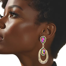 Load image into Gallery viewer, Teardrop Pink Green Crystal Coiled Wire Earrings
