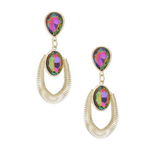 Load image into Gallery viewer, Teardrop Pink Green Crystal Coiled Wire Earrings
