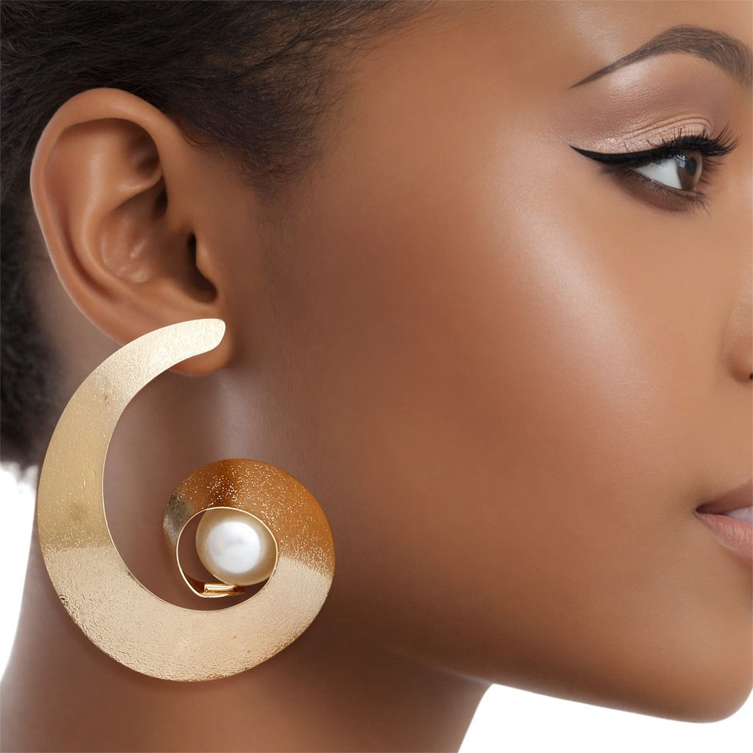 Studs Handmade Gold Spiral Pearl Earrings Women