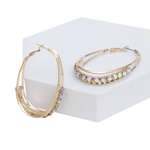 Load image into Gallery viewer, Hoops Oval Gold Split Aurbo Rhinestone Earrings
