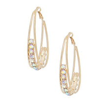 Load image into Gallery viewer, Hoops Oval Gold Split Aurbo Rhinestone Earrings
