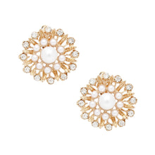 Load image into Gallery viewer, Clip On Runway Worthy Gold Pearl Round Earrings
