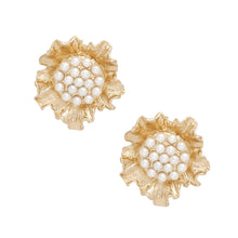 Load image into Gallery viewer, Clip On Gold Sculpted Floral Cream Pearl Earrings
