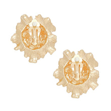 Load image into Gallery viewer, Clip On Gold Sculpted Floral Cream Pearl Earrings
