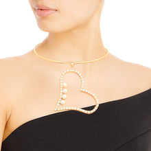 Load image into Gallery viewer, Gold Pearl Rhinestone Heart Choker Set
