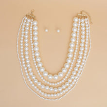 Load image into Gallery viewer, Pearl Cream 5 Strand Chunky Layered Necklace
