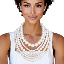 Load image into Gallery viewer, Pearl White 5 Strand Chunky Layered Necklace
