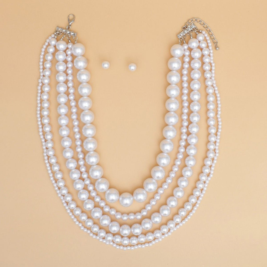 Pearl White 5 Strand Chunky Layered Necklace