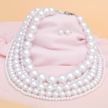 Load image into Gallery viewer, Pearl White 5 Strand Chunky Layered Necklace
