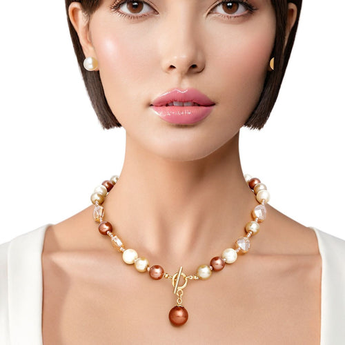 Toggle Shades of Brown Pearl Necklace for Women