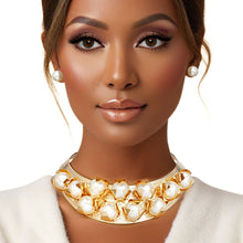 Load image into Gallery viewer, Choker Gold Rigid Pearl Armor Collar Set Women
