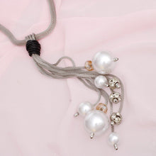 Load image into Gallery viewer, Tassel Long White Pearl Rhinestone Silver Necklace
