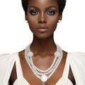 Layered Silver Mesh Snake Chain Ball Pearl Set