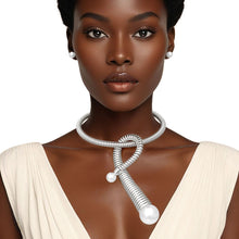 Load image into Gallery viewer, Pendant Handmade Coiled Silver Pearl Loop Necklace
