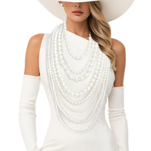 Load image into Gallery viewer, Pearl 8 Strand Cream Multi Layer Long Necklace

