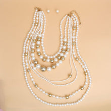Load image into Gallery viewer, Long 7 Strand Cream Pearl Gold Ball Bead Necklace
