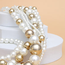 Load image into Gallery viewer, Long 7 Strand Cream Pearl Gold Ball Bead Necklace
