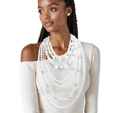 Load image into Gallery viewer, Long 7 Strand White Pearl Silver Ball Bead Necklace
