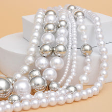 Load image into Gallery viewer, Long 7 Strand White Pearl Silver Ball Bead Necklace
