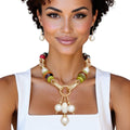 Beaded Multitone Stripe Marble and Pearl Necklace