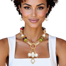 Load image into Gallery viewer, Beaded Multitone Stripe Marble and Pearl Necklace
