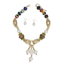 Load image into Gallery viewer, Beaded Multitone Stripe Marble and Pearl Necklace
