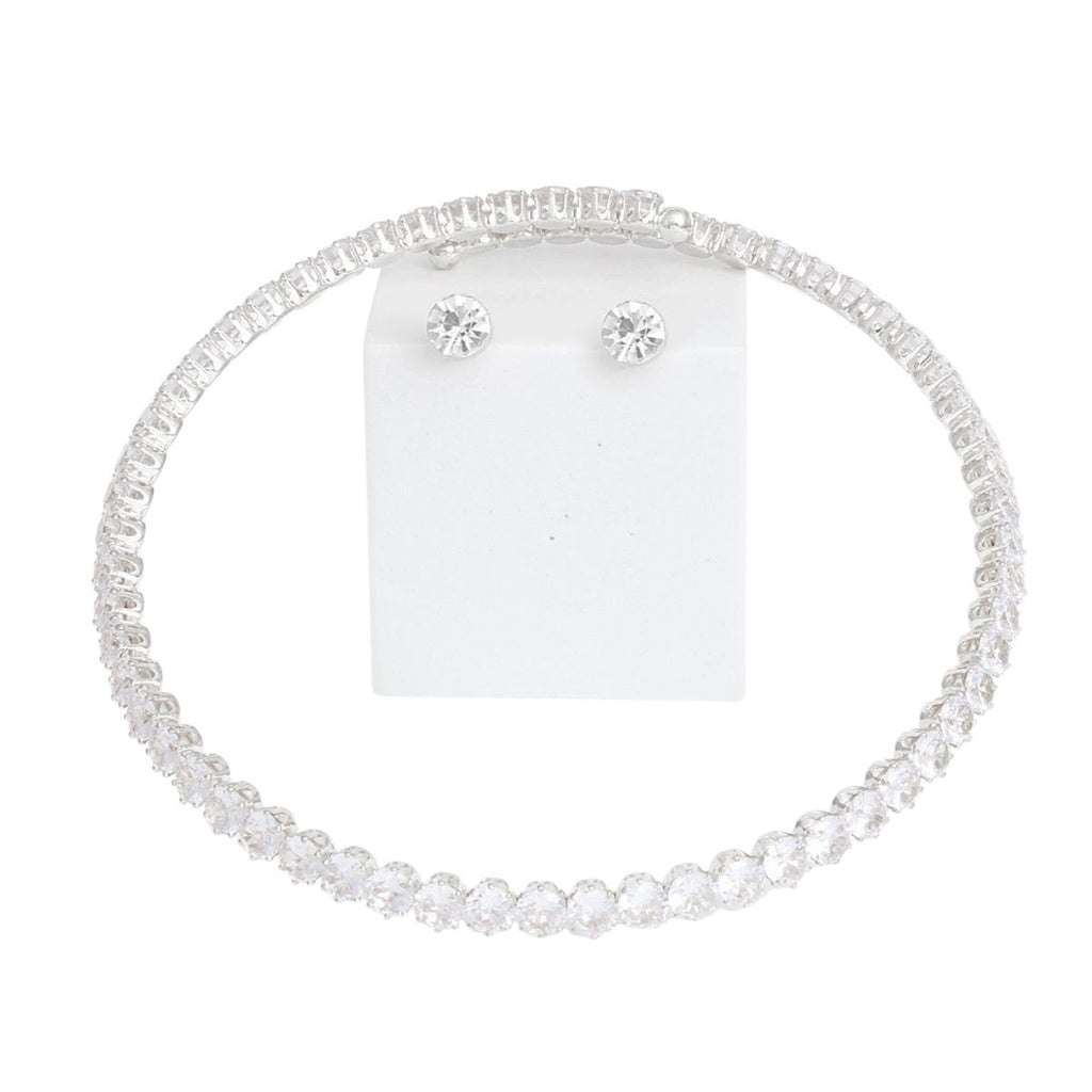 Memory Wire Choker Silver Rhinestone Wrap Necklace