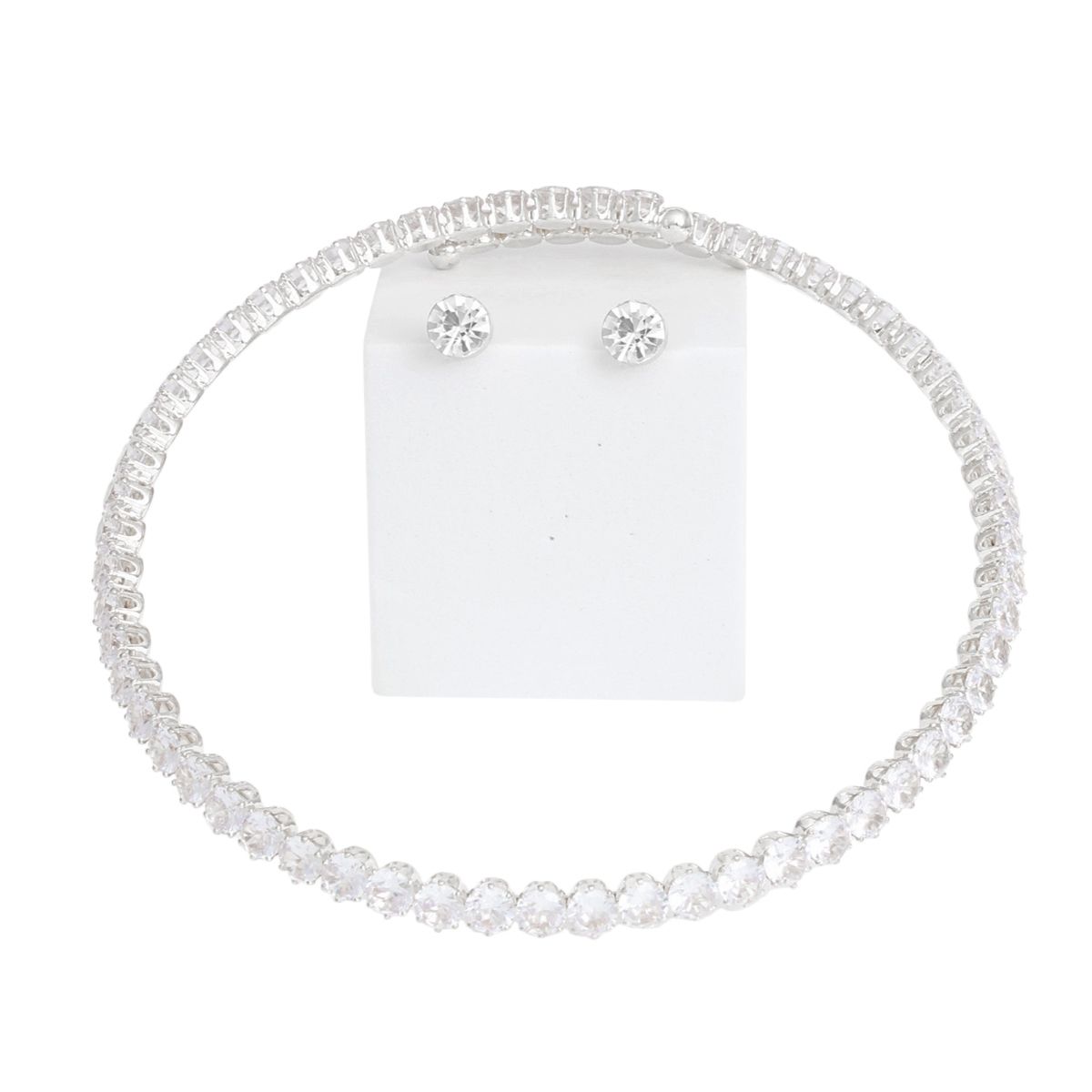 Memory Wire Choker Silver Rhinestone Wrap Necklace