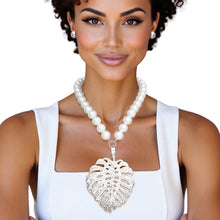 Load image into Gallery viewer, White Pearl Silver Palm Leaf Pendant Necklace
