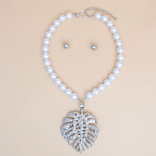 Load image into Gallery viewer, White Pearl Silver Palm Leaf Pendant Necklace
