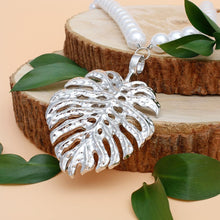 Load image into Gallery viewer, White Pearl Silver Palm Leaf Pendant Necklace
