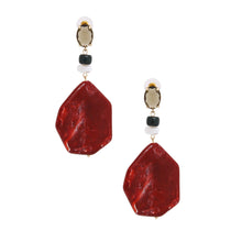 Load image into Gallery viewer, Dangle Red Marble and Olive Oval Crystal Earrings
