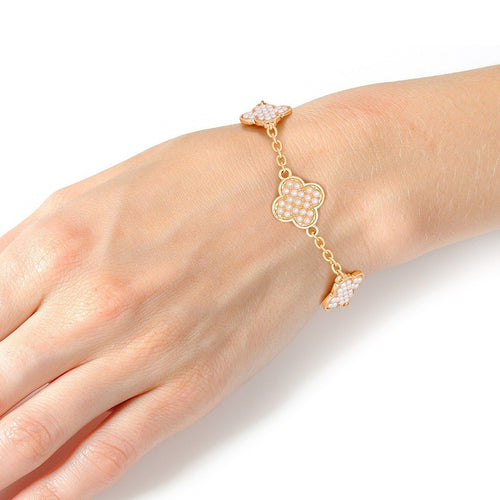 Chain Bracelet Cream Pearl Quatrefoil Clovers