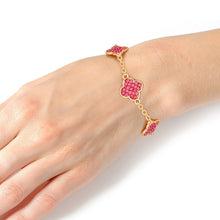 Load image into Gallery viewer, Chain Bracelet Pink Rhinestone Quatrefoil Clovers
